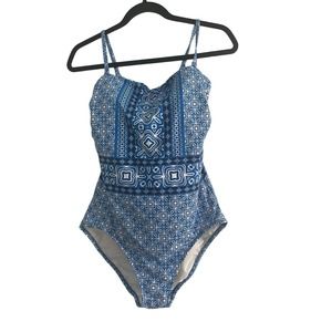 Lands End Blue and White Patterned One Piece Bathing Suit.  NWOT. Size 10